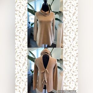 MOA MOA Open Tie Back Sweater Cowlneck Turtleneck Women Small Tan